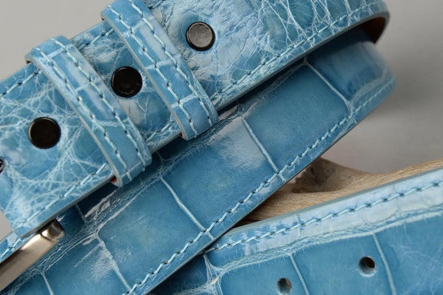 American Glazed Alligator Belt: Sky Blue