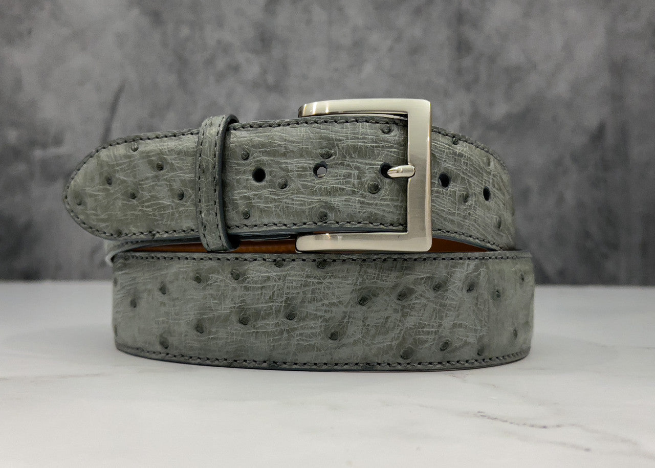 Ready To Ship Ostrich Quill Belt: Gray 1.5&quot; width