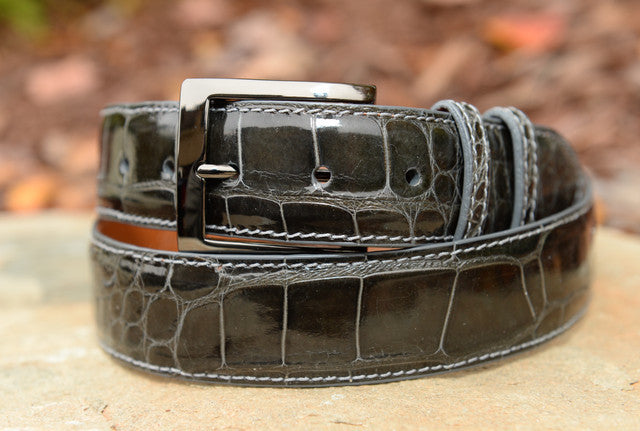 American Glazed Alligator Belt: Lead Grey