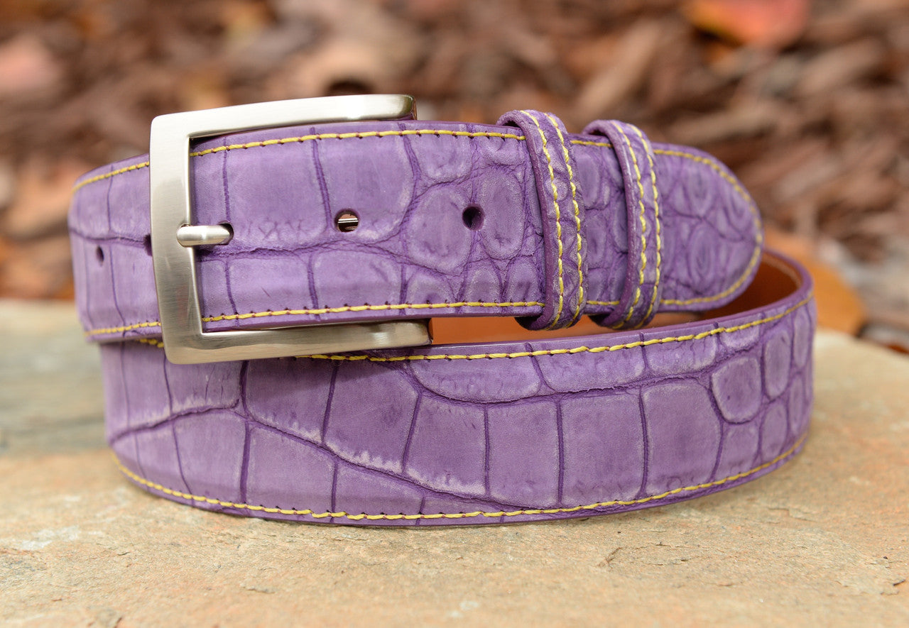 American Suede Alligator Belt: Purple
