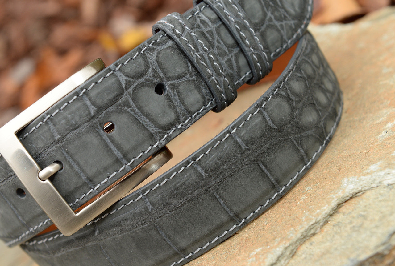American Suede Alligator Belt: Grey