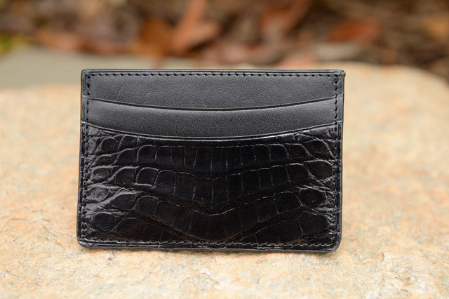 Glazed Crocodile Card Case: Black