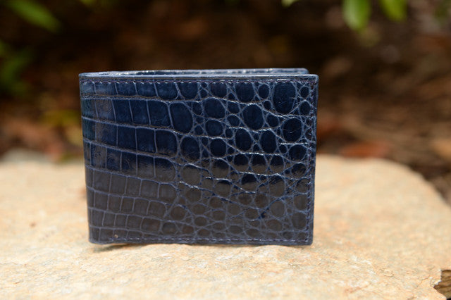 Glazed Crocodile Wallet: Navy