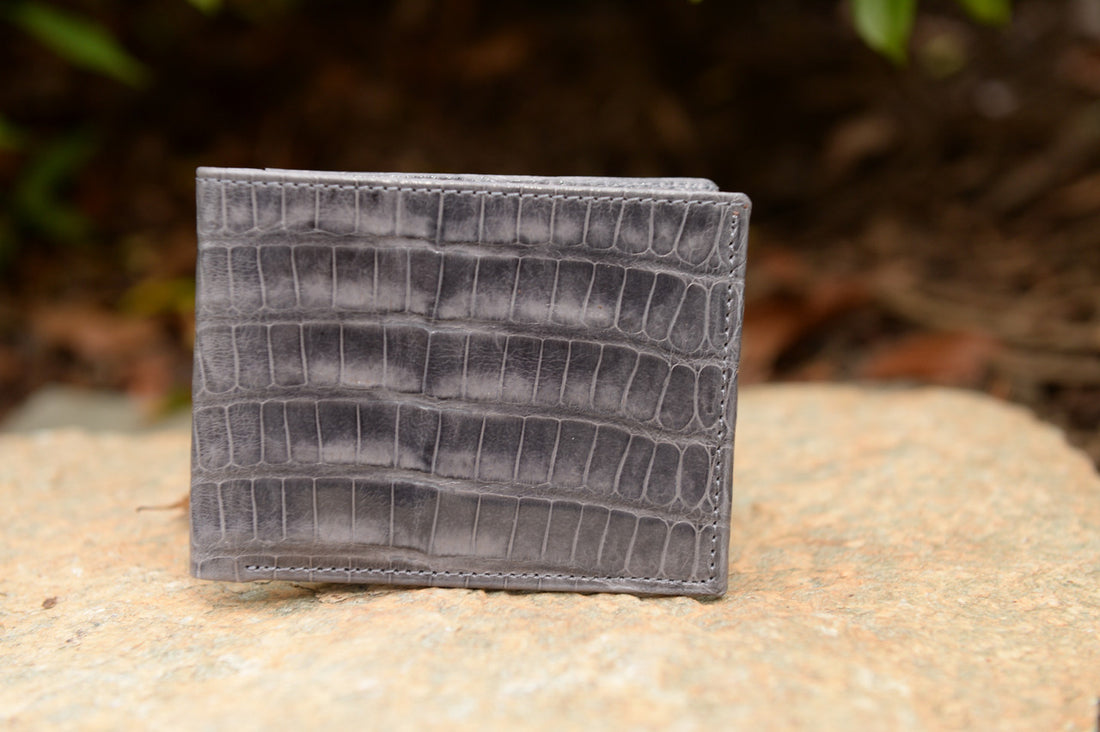 Glazed Crocodile Wallet: Grey