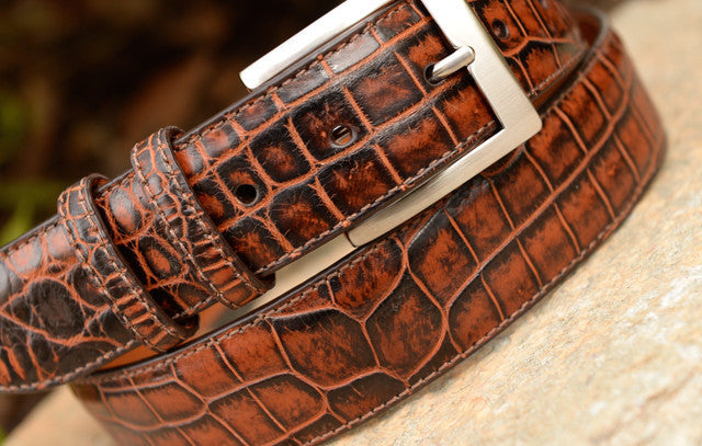 Hand-painted American Alligator Belt: Blackened Cognac