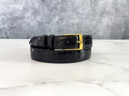 Glazed Argentine Caiman Flank Belt: Black
