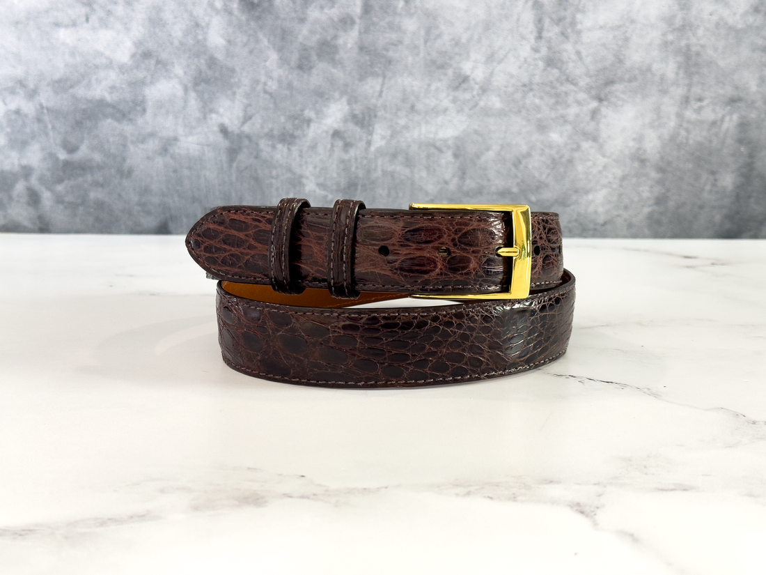 Glazed Argentine Caiman Flank Belt: Brown