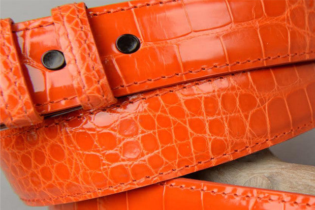American Glazed Alligator Belt: Orange
