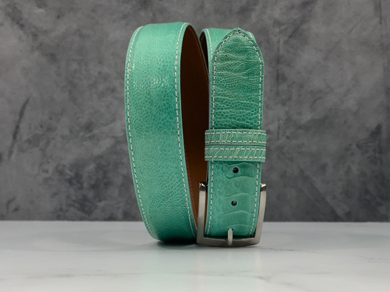 Ostrich Shin Belt: Tiffany